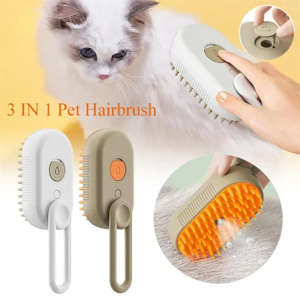 Escova de vapor elétrica para Pet, Spray de limpeza, Massagem Grooming Comb, alça retrátil, depilação, 3 em 1, gato e cachorro