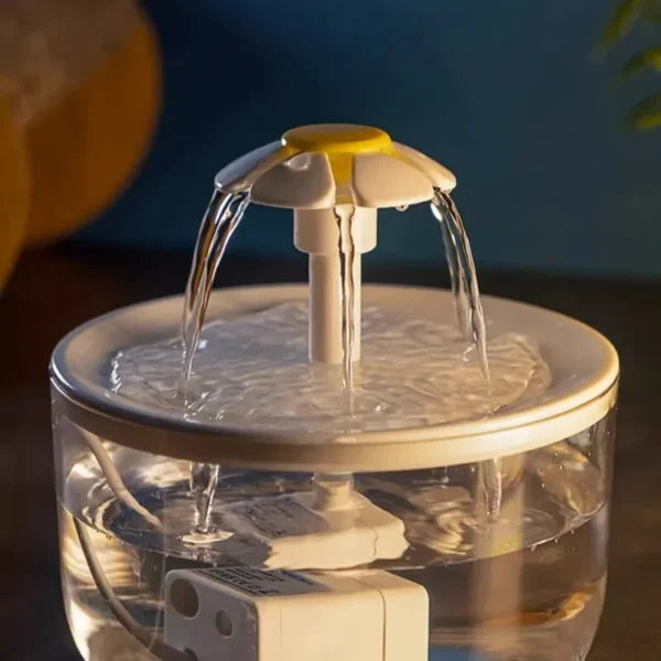 Fonte de água de circulação automática Pet Cat Mudo Dispenser, Cão transparente pétala, Filtro de água, Power Outage - Image 3