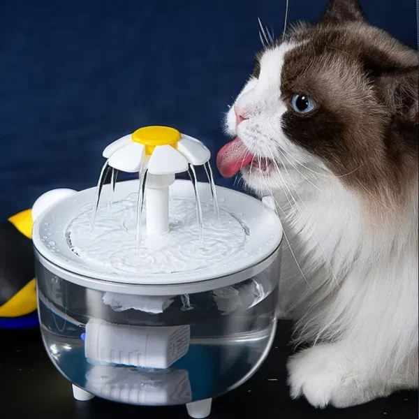 Fonte de água de circulação automática Pet Cat Mudo Dispenser, Cão transparente pétala, Filtro de água, Power Outage