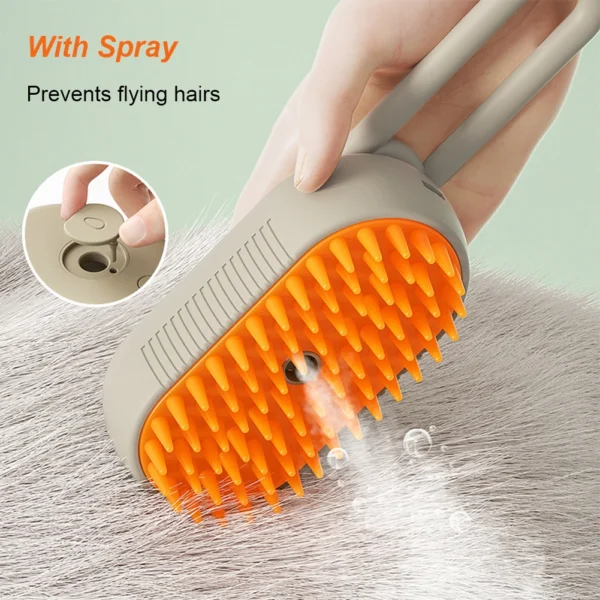 Escova de vapor elétrica para Pet, Spray de limpeza, Massagem Grooming Comb, alça retrátil, depilação, 3 em 1, gato e cachorro - Image 3